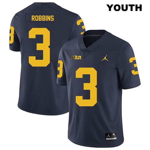 Youth NCAA Michigan Wolverines Brad Robbins #3 Navy Jordan Brand Authentic Stitched Legend Football College Jersey IH25J47FC